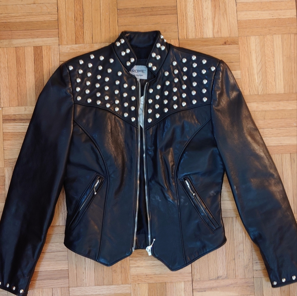 Vintage Studded Leather Motorcycle Jacket